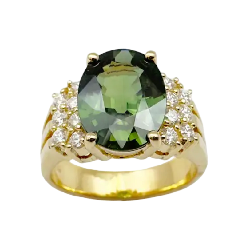 JR0255M - Green Sapphire with Diamond Ring set in 18K Gold Setting