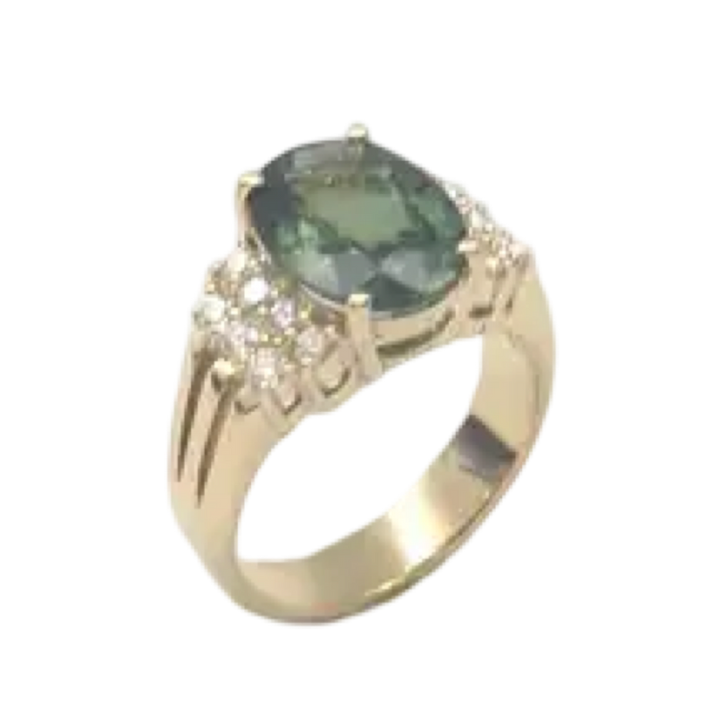 JR0255M - Green Sapphire with Diamond Ring set in 18K Gold Setting
