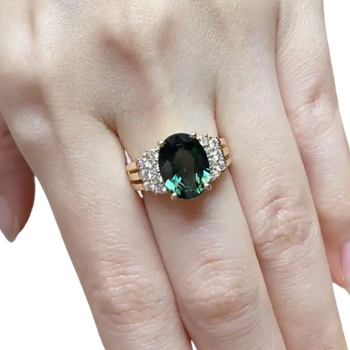 JR0255M - Green Sapphire with Diamond Ring set in 18K Gold Setting
