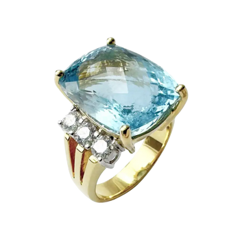 JR0267M - Cushion Aquamarine with Diamond Ring set in 18K Gold Setting