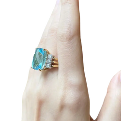 JR0267M - Cushion Aquamarine with Diamond Ring set in 18K Gold Setting
