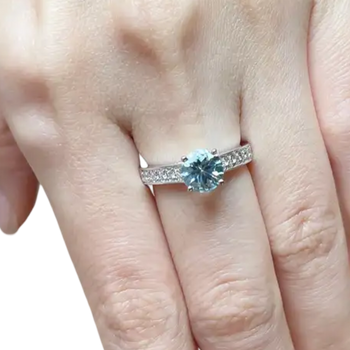 JR0477M - Aquamarine with Diamond Ring set in 18K White Gold Setting