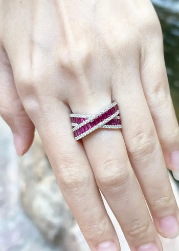 JR0683L - Ruby with Diamond Ring set in 18K White Gold Setting