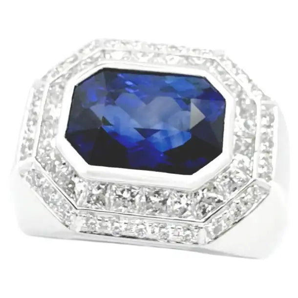 JR0707L - Blue Sapphire with Diamond Ring set in Platinum 950 Setting