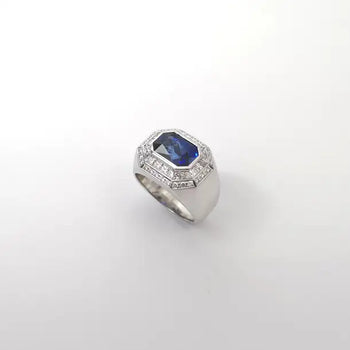 JR0707L - Blue Sapphire with Diamond Ring set in Platinum 950 Setting