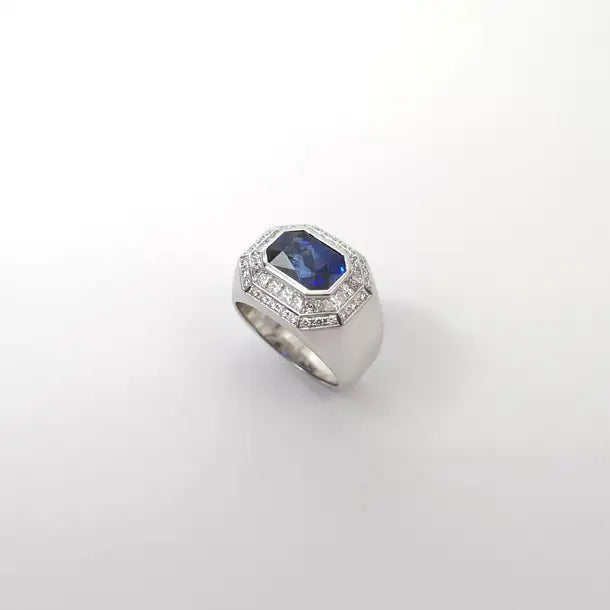 JR0707L - Blue Sapphire with Diamond Ring set in Platinum 950 Setting