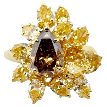 Brown Diamond and Yellow Diamond Ring set in 18K Gold Setting