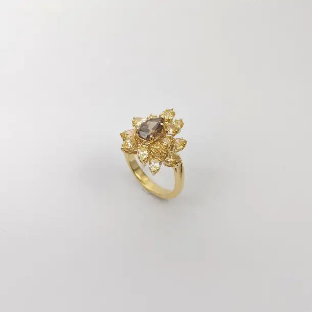 Brown Diamond and Yellow Diamond Ring set in 18K Gold Setting