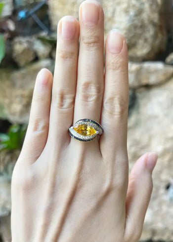 JR0724L - Yellow Sapphire with Blue Sapphire and Diamond Ring set in 18K Gold Setting
