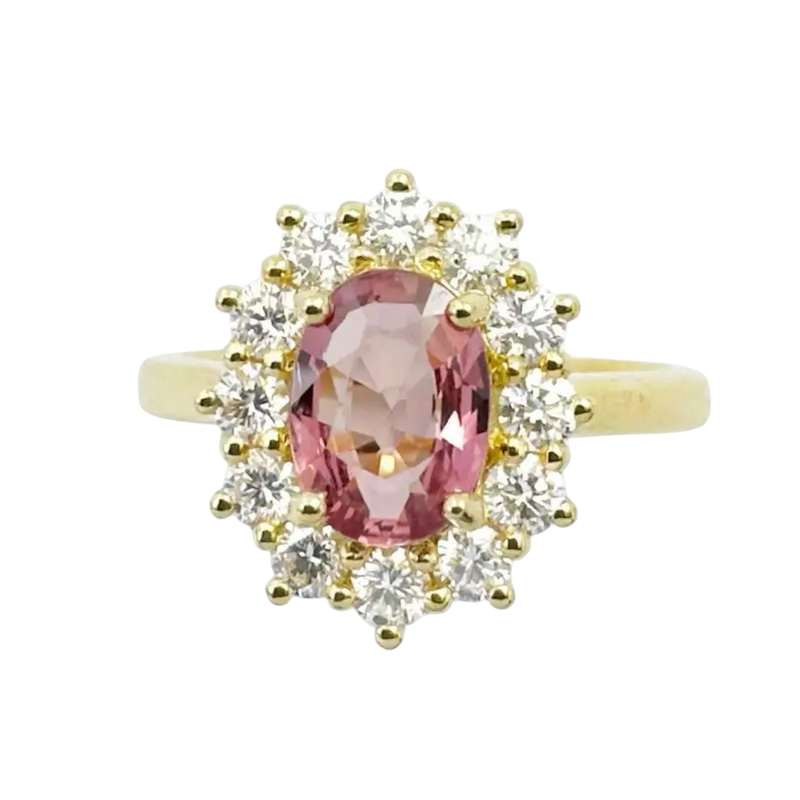 JR0234L - Unheated Padparadscha Sapphire with Diamond Ring set in 18K Gold Setting