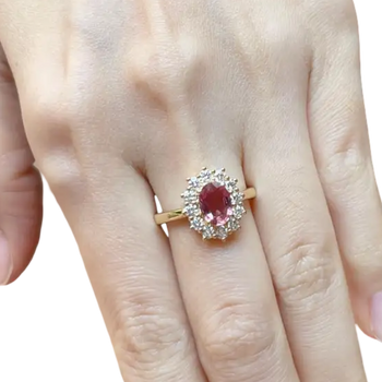 JR0234L - Unheated Padparadscha Sapphire with Diamond Ring set in 18K Gold Setting