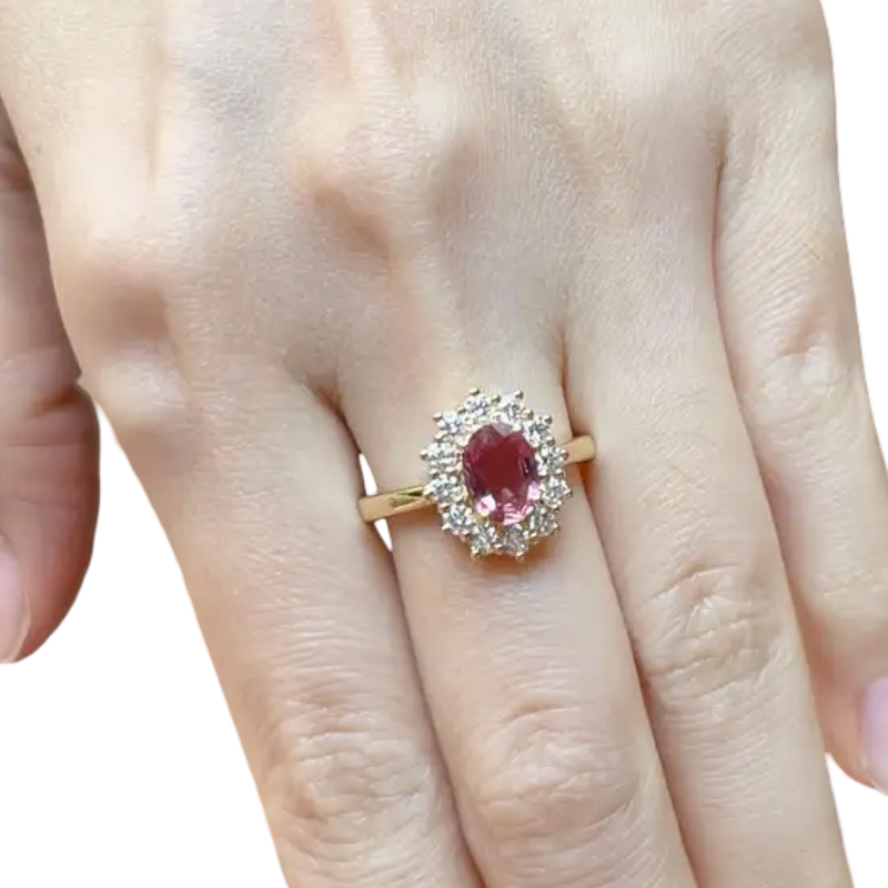 JR0234L - Unheated Padparadscha Sapphire with Diamond Ring set in 18K Gold Setting