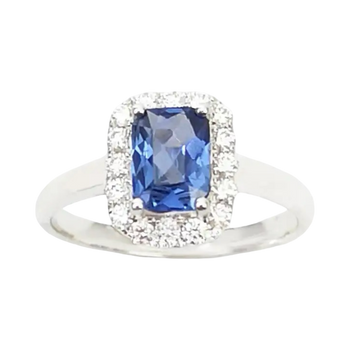 JR0008K - Blue Sapphire with Diamond Ring set in 18K White Gold Setting