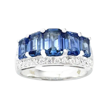 JR0032K - Blue Sapphire with Diamond Ring set in 18K White Gold Setting