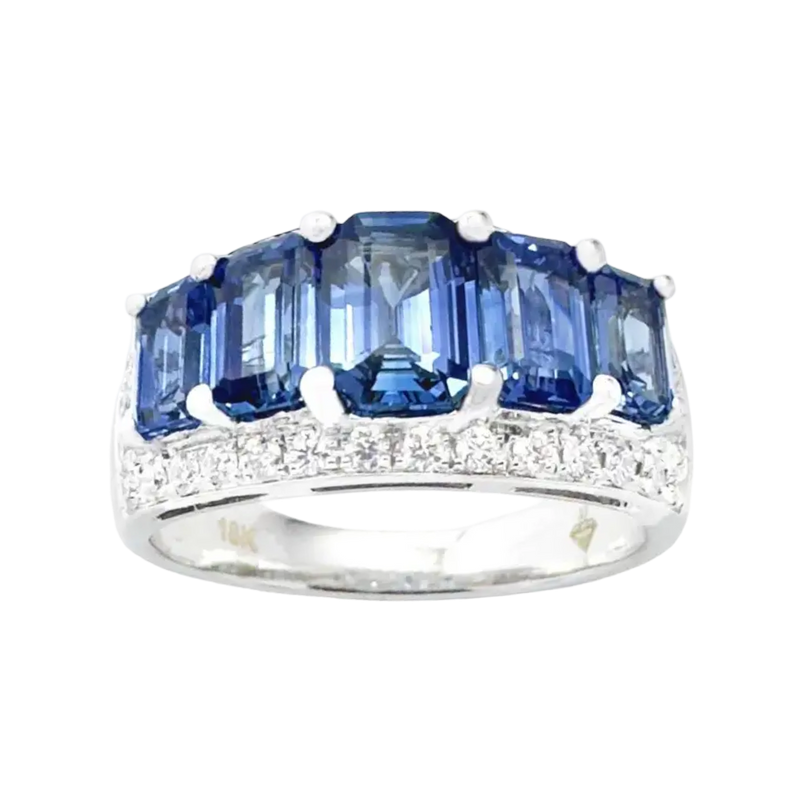 JR0032K - Blue Sapphire with Diamond Ring set in 18K White Gold Setting