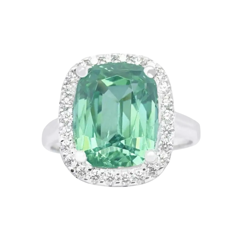 JR0576L - Mint Green Tourmaline with Diamond Ring set in 18K White Gold Setting