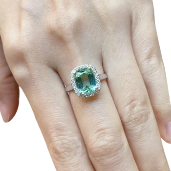 JR0576L - Mint Green Tourmaline with Diamond Ring set in 18K White Gold Setting