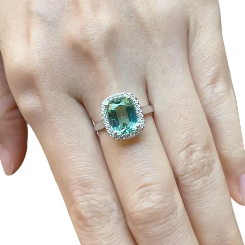 JR0576L - Mint Green Tourmaline with Diamond Ring set in 18K White Gold Setting
