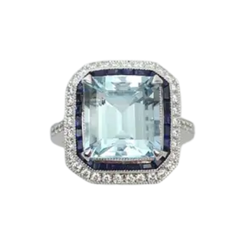 JR0007K Aquamarine with Blue Sapphire & Diamond Ring set in 18k White Gold Setting