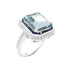 JR0007K Aquamarine with Blue Sapphire & Diamond Ring set in 18k White Gold Setting