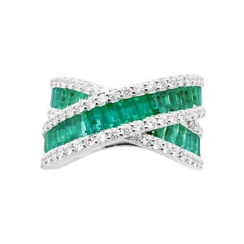 JR0174M - Emerald with Diamond Ring set in 18K White Gold Setting