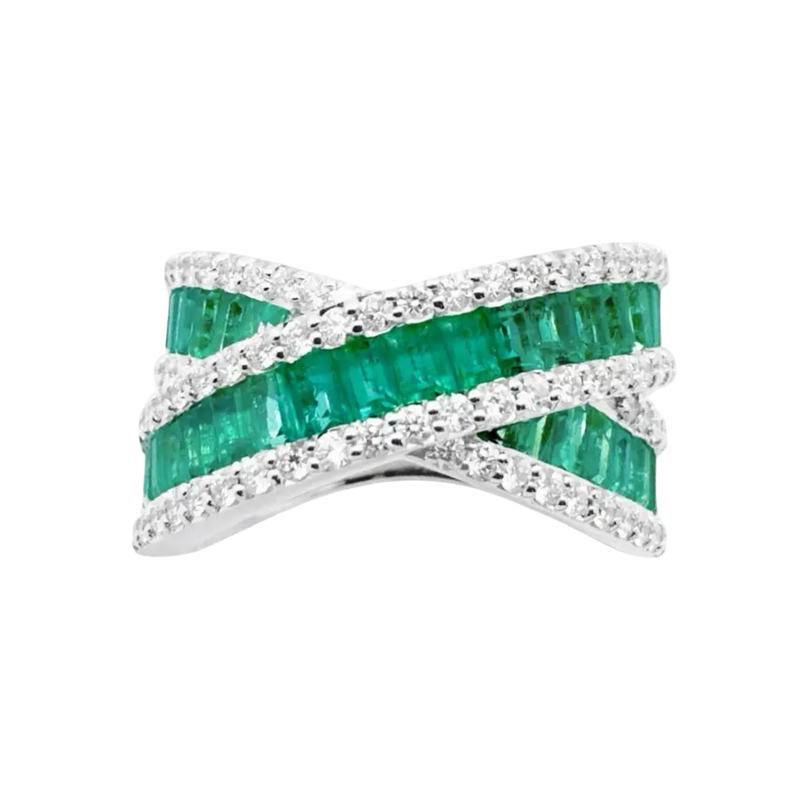JR0174M - Emerald with Diamond Ring set in 18K White Gold Setting