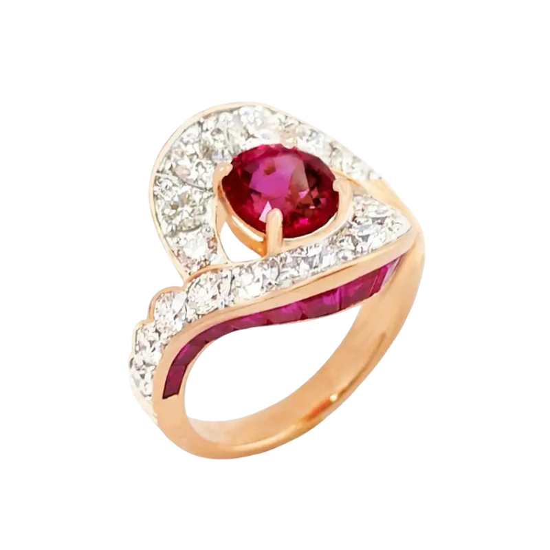 JR0503L - Ruby with Diamond and Ruby Ring set in 18K Rose Gold Setting