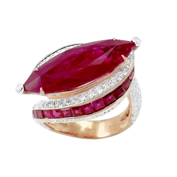 JR0708L - Ruby with Ruby and Diamond Ring set in 18K Rose Gold Setting