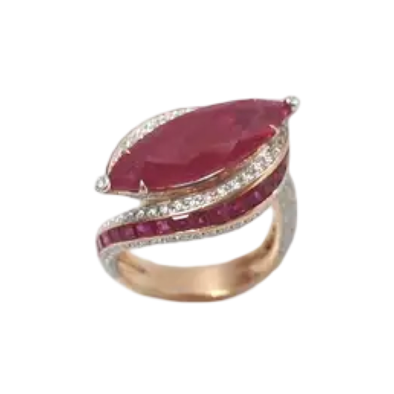 JR0708L - Ruby with Ruby and Diamond Ring set in 18K Rose Gold Setting