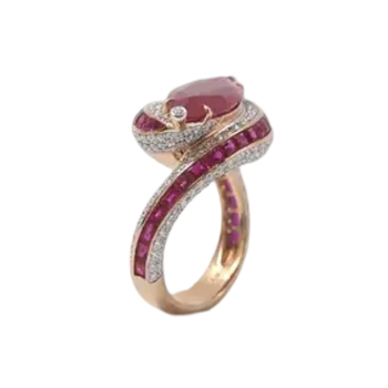 JR0708L - Ruby with Ruby and Diamond Ring set in 18K Rose Gold Setting