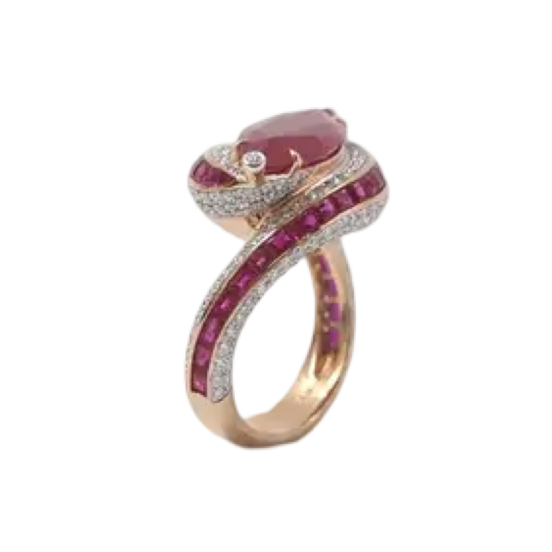 JR0708L - Ruby with Ruby and Diamond Ring set in 18K Rose Gold Setting