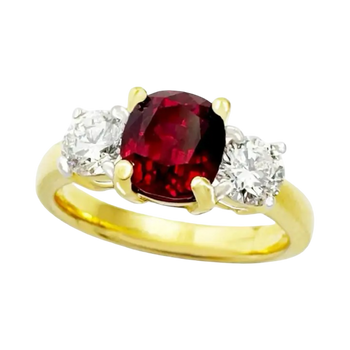 JR0058M - Unheated Ruby with Diamond Ring set in 18K Gold Setting