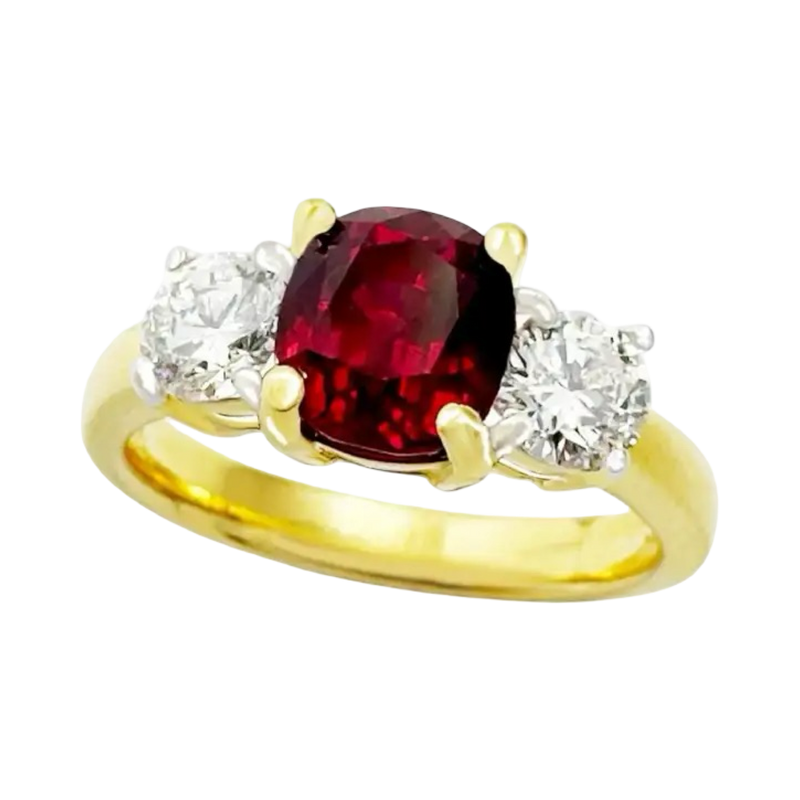 JR0058M - Unheated Ruby with Diamond Ring set in 18K Gold Setting