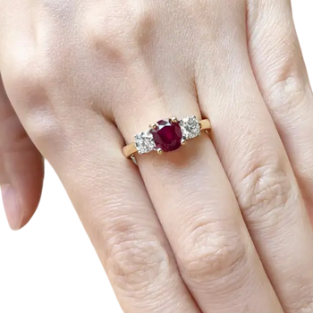 JR0058M - Unheated Ruby with Diamond Ring set in 18K Gold Setting