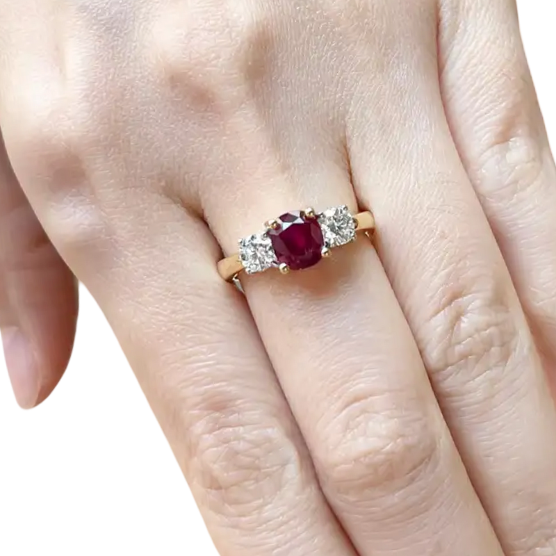 JR0058M - Unheated Ruby with Diamond Ring set in 18K Gold Setting