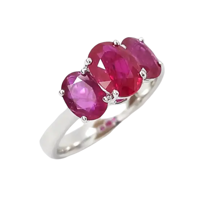 JR0030K - Trilogy Ruby Ring set in 18K White Gold Setting