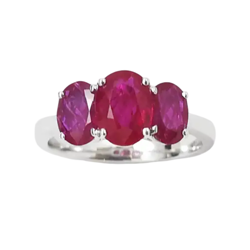 JR0030K - Trilogy Ruby Ring set in 18K White Gold Setting