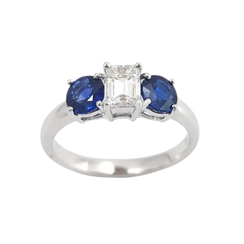 JR0098L - Blue Sapphire and Diamond Ring set in 18K White Gold Setting
