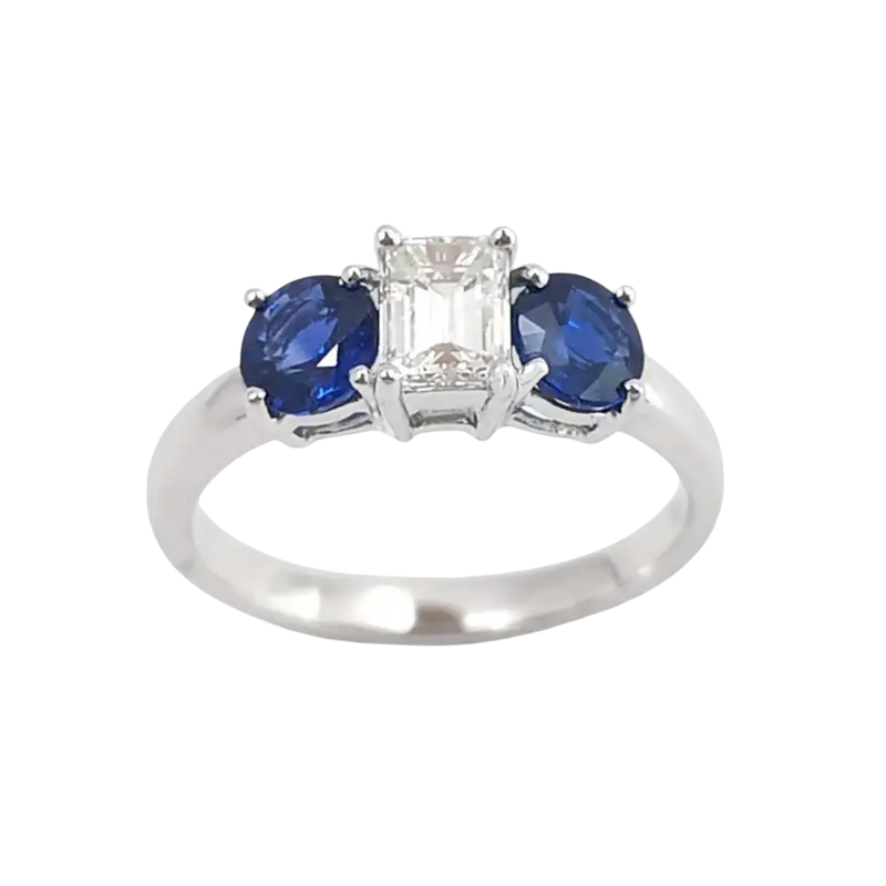 JR0098L - Blue Sapphire and Diamond Ring set in 18K White Gold Setting
