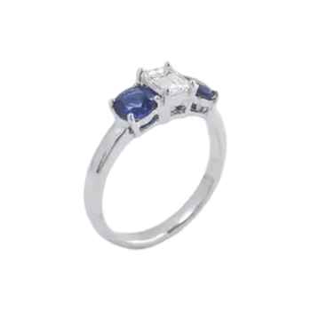 JR0098L - Blue Sapphire and Diamond Ring set in 18K White Gold Setting