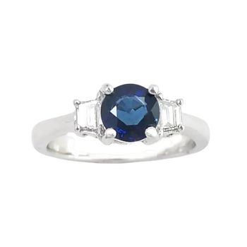JR0943R - Blue Sapphire with Diamond Ring set in 18K White Gold Setting