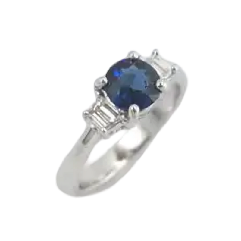 JR0943R - Blue Sapphire with Diamond Ring set in 18K White Gold Setting