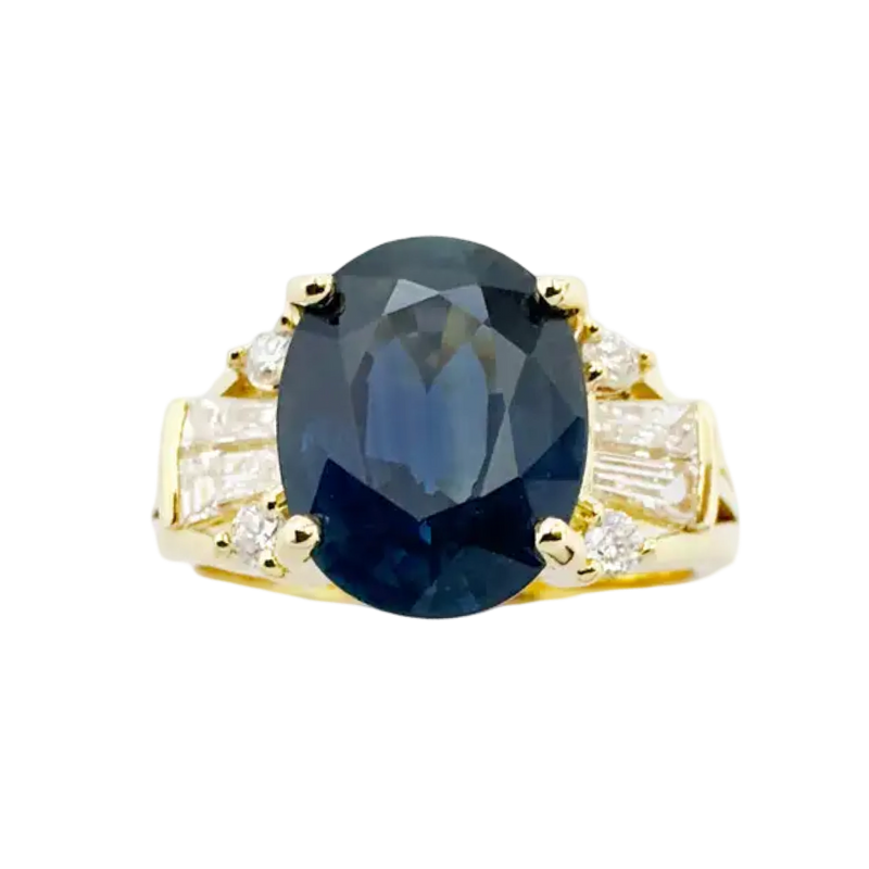 JR0711L - Blue Sapphire with Diamond Ring set in 18K Gold Setting
