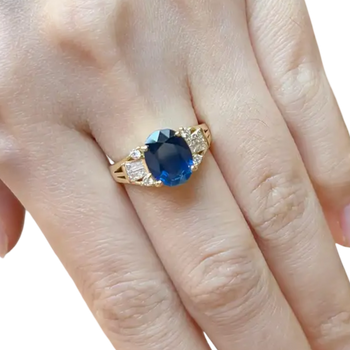 JR0711L - Blue Sapphire with Diamond Ring set in 18K Gold Setting