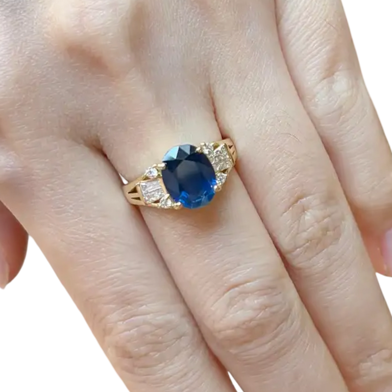 JR0711L - Blue Sapphire with Diamond Ring set in 18K Gold Setting