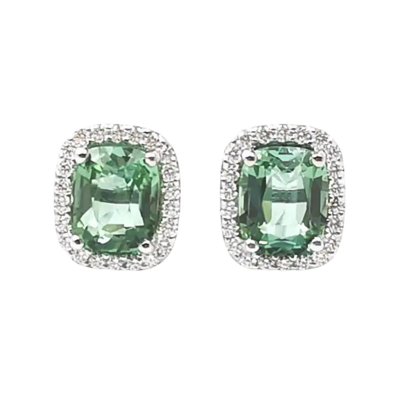 JE0454L - Mint Green Tourmaline with Diamond Earrings set in 18K White Gold Setting