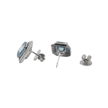 JE0003K - Aquamarine and Blue Sapphire & Diamond Earrings set in 18k White Gold Setting