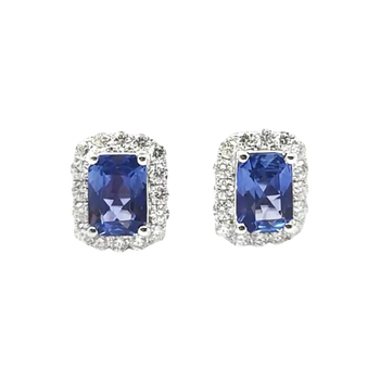 JE0006K - Blue Sapphire with Diamond Earrings set in 18K White Gold Setting