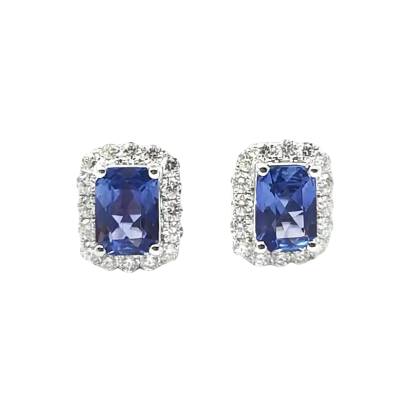 JE0006K - Blue Sapphire with Diamond Earrings set in 18K White Gold Setting
