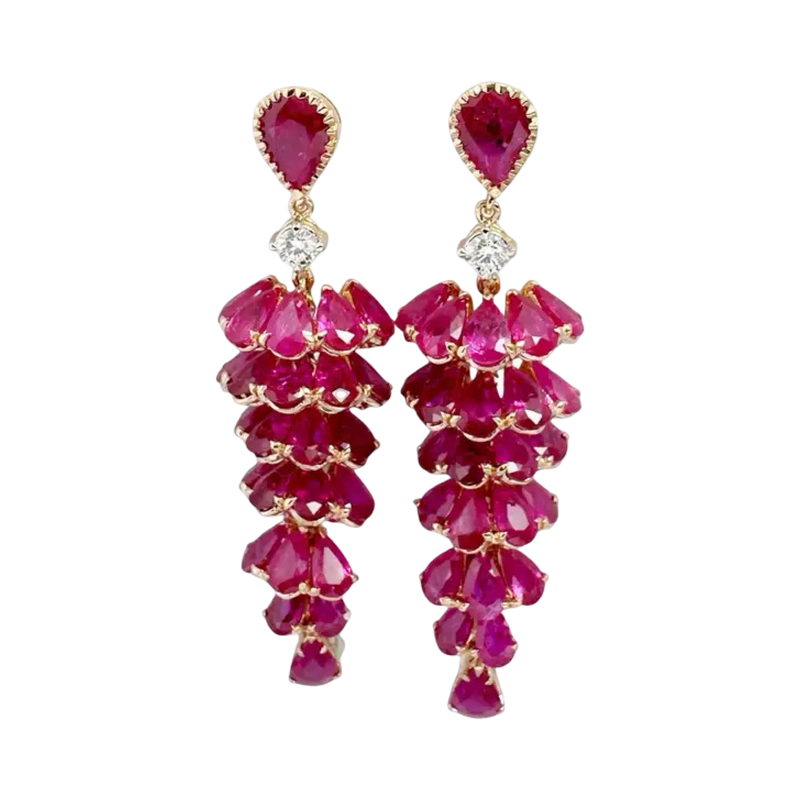 JE0023K - Ruby with Diamond Dangling Earrings set in 18K Rose Gold Setting